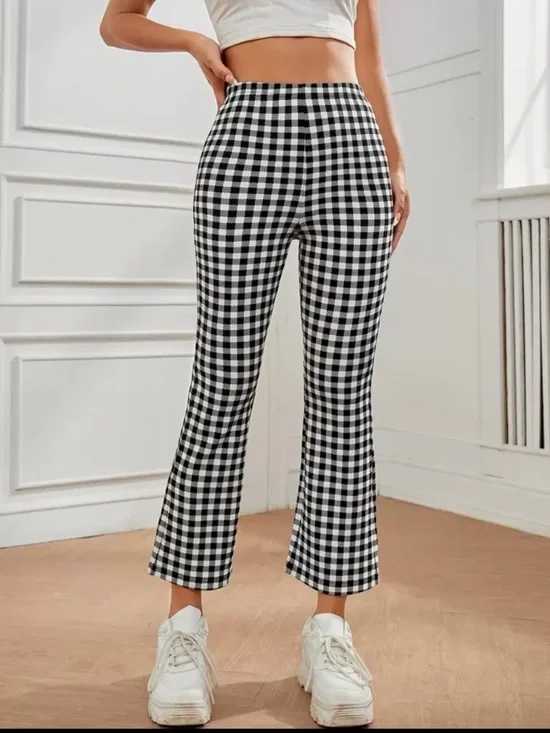 SHEIN Black & White Gingham Ankle Pants - Picture 2 of 2